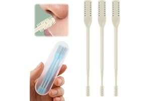 MUSTOWL 2-in-1 Nasal Hair Cutter, 2025 Upgrade 360° Rotating Nose Hair Trimmer with Double-Sided Blade & Ear Pick, Manual Nostril Hair Removal Tool for Men and Women, Soft Cleaning Brush (Beige, 3PCS)