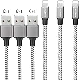 Maitron iPhone Charger, 3PACK 6FT Nylon Braided Lightning Cable Fast Charging High Speed Data Sync Cord Compatible with iPhoneX 8 8Plus 7 7Plus 6s 6sPlus 6 6Plus 5 5s 5c SE iPad iPod and More,White