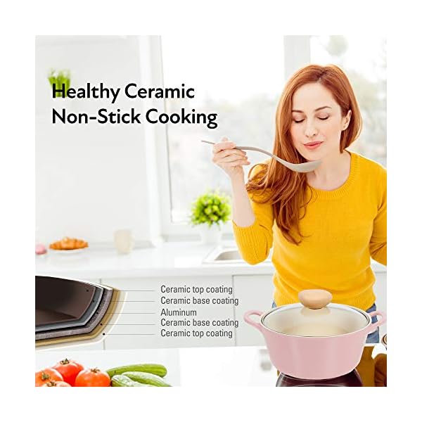 Retro 5-Piece Ceramic Non-Stick Cookware Set, Pink