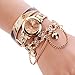 Sannysis Women Leopard Band Bracelet Quartz Braided Winding Wrap Wristwatch Beige