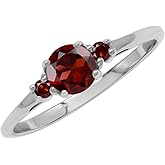 Silvershake Petite Design Round Shape Gemstone Birthstone White Gold Plated or Yellow Gold Plated 925 Sterling Silver Solitaire Promise or Engagement Ring Jewelry for Women