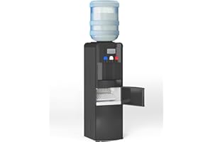 TABU 3-in-1 Water Dispenser with Ice Maker, 33LBS/24H Ice Making Water Cooler with 3 Temperature Settings - Hot, Cold & Room Water, 3 or 5 Gallon Bottles, Child Safety Lock for Home and Office, Black