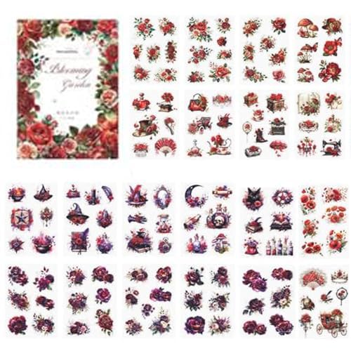 Alideco Vintage Scrapbook Stickers Set Retro Blooming Gardens Sticker Book for Adults Sticker journaling Stickers for Scrapbooking Tweezer 20Sheets(mofazhuangyuan)