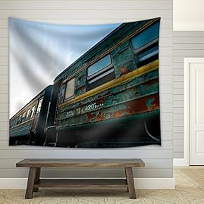 Some Trains at Abandoned Train Depot - Fabric Wall Tapestry Home Decor - 51x60 inches