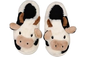 XIXITIAO Slippers For Women,Cow Slippers,Womens Fuzzy Slippers,Cute Animal Cartoon Fluffy Plush House Slippers For Women Men Indoor