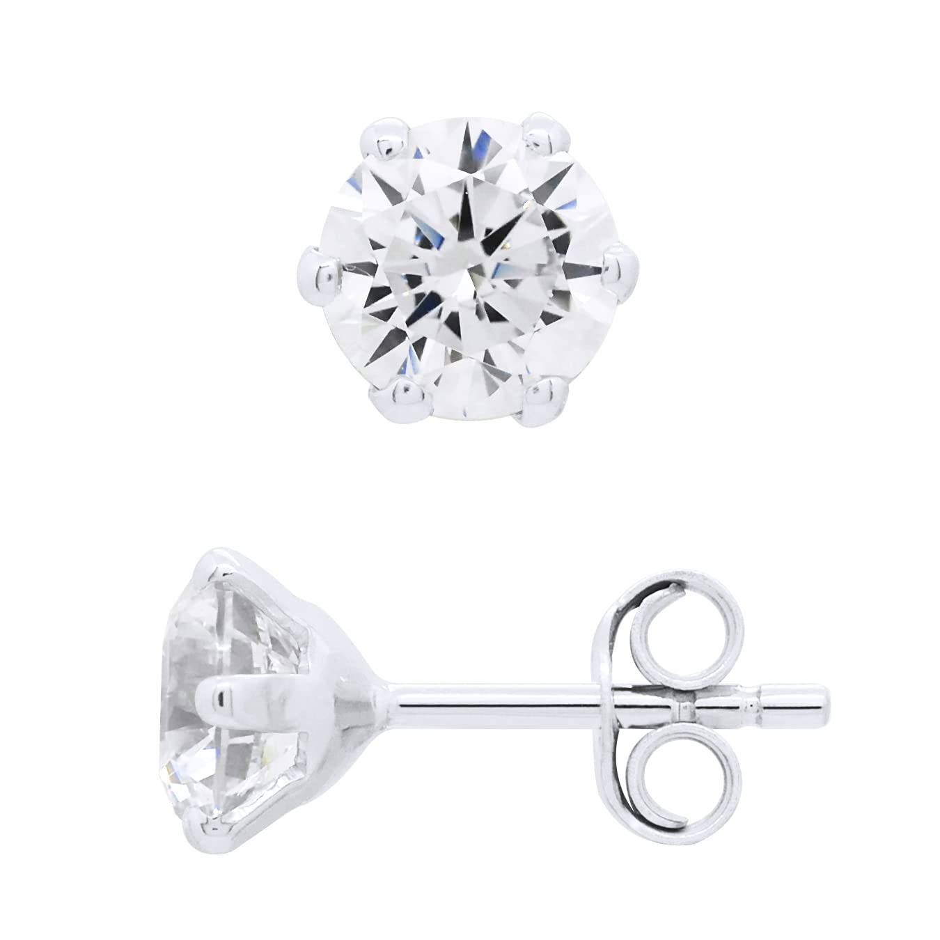 ESSENS - Solitaire Earrings - 6 mm - Cubic Zirconia and 925 Sterling Silver - Safety Pushchair System - Women's Jewellery, Sterling Silver, Cubic Zirconia