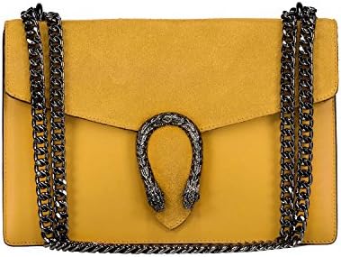 RONDA Italian Baugette clutch mini wallet cross body bag with nickel chain smooth stiff leather and suede