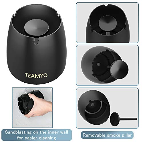 Teamyo Ashtray, Ashtray with Lid, Stainless Steel Ashtray Tabletop with Large Capacity, Ashtray Ash Holder Windproof, Indoor & Outdoor Use, Ashtray Stand for Home Office Decoration (Black, Big)