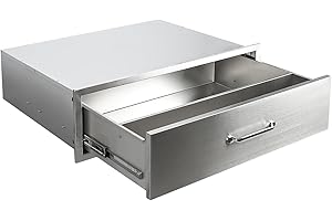 FORJAMINT Outdoor Kitchen Drawers 30" W x 10" H x 23" D Stainless Steel Drawer BBQ Single Drawers with Chrome Handle for Outdoor Kitchen Island, Patio Grill Station