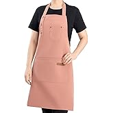 Geounzay Kitchen Bib Apron, Adjustable with 3 Pockets, Kitchen Apron Waterdrop Resistant Cotton Apron with adjustable Apron