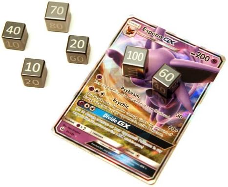 CNC Machined Aluminum Pokemon TCG Damage Counter Dice (6 pcs) Gun Metal Steel Color For Pokemon TCG, Burning Shadows, Guardians Rising, Sun and Moon