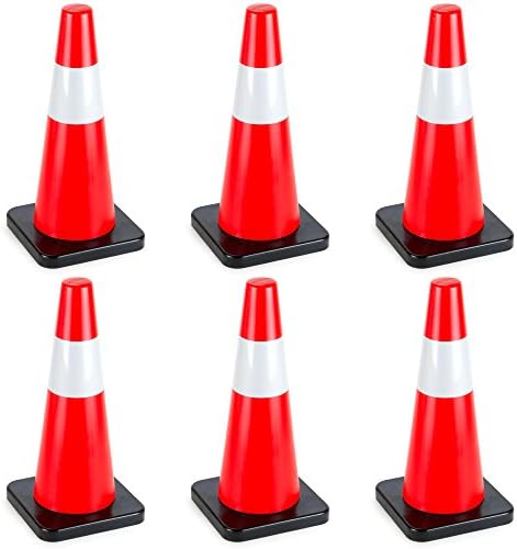 18" High Hat Cones in Fluorescent Orange with Reflective Sleeve and Black Base for Indoor/Outdoor Traffic Work Area Safety Marker & Agility Sport Training by Bolthead Industrial (6-Pack)