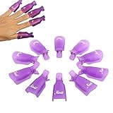EVERMARKET 10pcs Durable Reusable Plastic Nail Art Polish Soak Off Remover Wrap Cleaner Clip Cap Tool (Purple)