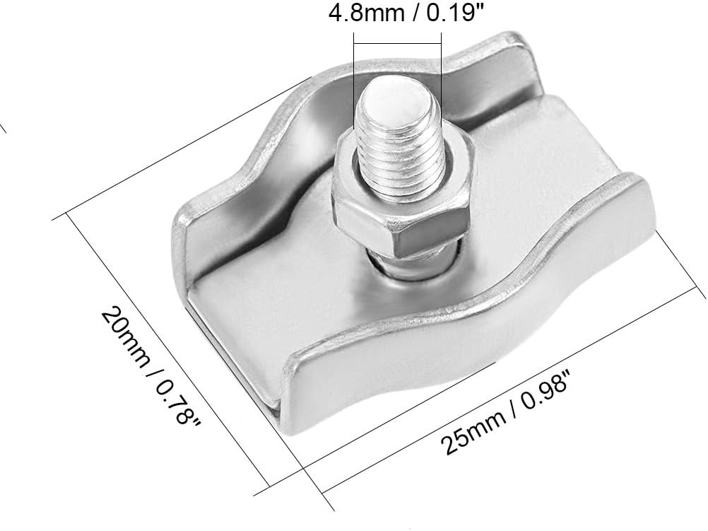 sourcing map 10 Pcs 304 Stainless Steel Single Wire Rope Clip Cable Clamp Suit for 3mm-4mm Rope, for 3-4mm Rope-10pcs - Image 3
