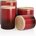 Sweejar Kitchen Canisters Ceramic Food Storage Jar Set, Stackable Containers with Airtight Seal Wooden Lid for Serving Ground Coffee, Tea, Herbs, Grains, Sugar, Salt - Set of 4 (Gradient Red)