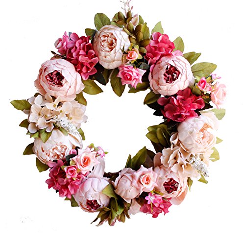 Etbotu Simulation Peony Wreaths,Floral Garland,Wedding Decoration Household Wall Hanging Flowers,Pink