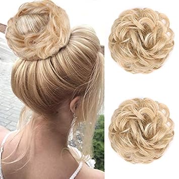 Amazon Com Morica Messy Hair Bun Extensions 2pcs Curly Wavy Messy