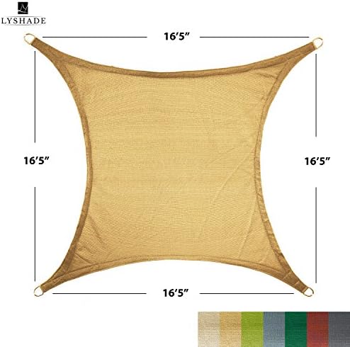 LyShade 16'5 x 16'5 Square Sun Shade Sail Canopy (Sand) - UV Block for Patio and Outdoor
