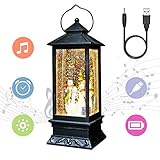 Eldnacele Snowman Christmas Snow Globe Lantern Singing and Spinning Glittering Lamp Light, 6H Timer and Plug in Sparkling Water Lantern, Christmas Home Decoration and Gift (Snowman Family)