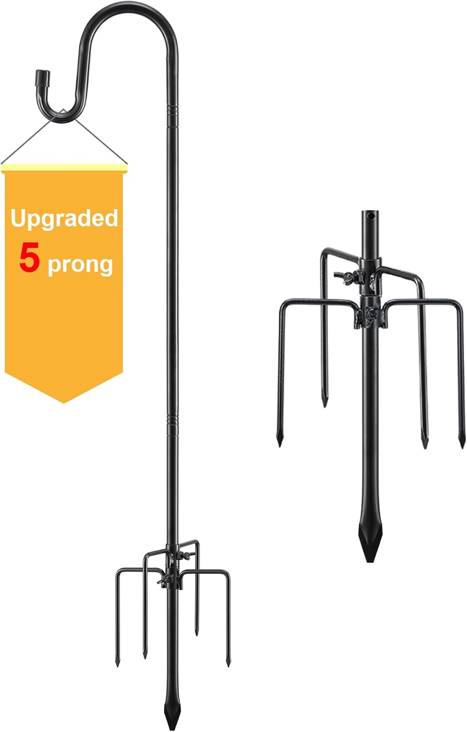 Outdoor Shepherd's Hooks - Hummingbird Feeder Stand Pole -62 inch Shepherds Hooks for Outdoor Garden Decor, 5 Prong Bird Feeder Stand for Hanging Birdfeeders,Plant,String Light - Heavy Duty Wind Chime Stand,Shepards Hook-Black