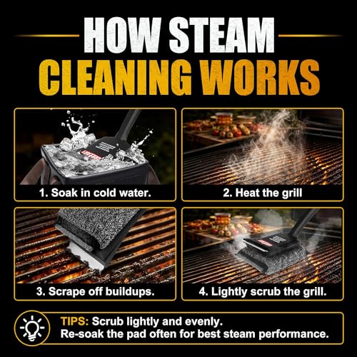 GRILLART Grill Brush Bristle Free, SteamWizards [Safe & Efficient] Grill Cleaner Brush for All Grill Grates, Replaceable Pad BBQ Grill Brush for Outdoor Grill, Grill Accessories, Gifts for Men/Dad