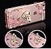iPhone 7 Case,PHEZEN Pink Flower Butterfly Bling Crystal Rhinestone Diamond Rose Gold Plating Frame Crystal Clear Back TPU Bumper Case with Ring Stand Holder Kickstand for iPhone 7 4.7