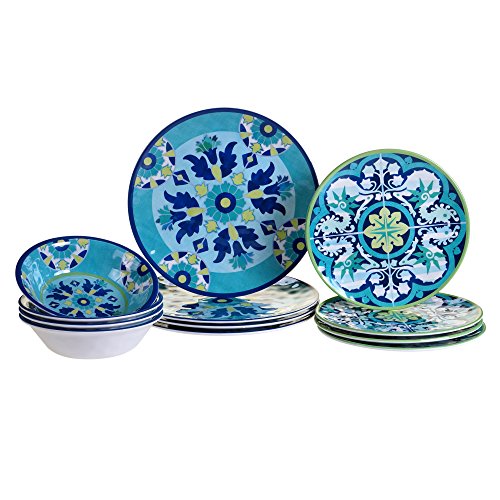 Certified International 12 Piece Granada Melamine Dinnerware Set, Multicolor