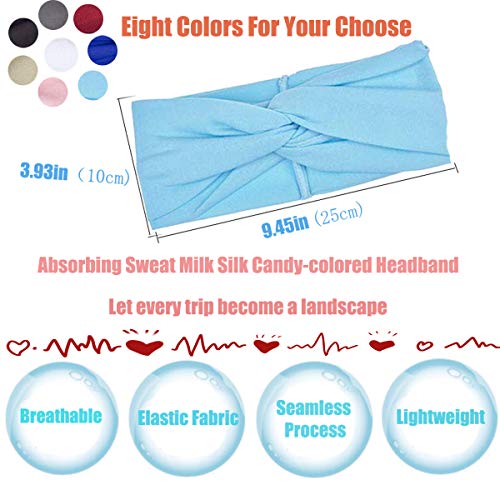 WAINIS 8 Pack Cotton Turban Headbands for Women Wide Twisted Boho Headwrap Yoga Workout Sport Thick Head Hair Bands