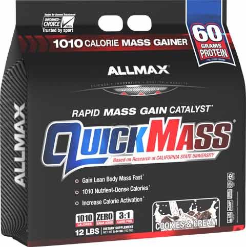 ALLMAX QUICKMASS LOADED, Rapid Mass Gain Catalyst Powder, Zero Trans Fat, Cookies & Cream Flavor, Dietary Supplement, 12 Pound