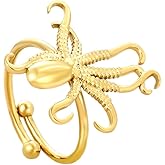 NewZenro Vintage Octopus Statement Adjustable Ring for Women Gold Plated Stainless Steel Cute Ocean Animal Open Finger Rings Comfort Fit Seaside Summer Holiday Fashion Jewelry