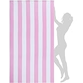 WILFA Extra Large Beach Towel - Oversized Mircofiber Beach Towel 40'' x 70'', XL Striped Lightweight Pool Towel, Big Cabana Swim Travel Towel for Adults Mens Women,Pink