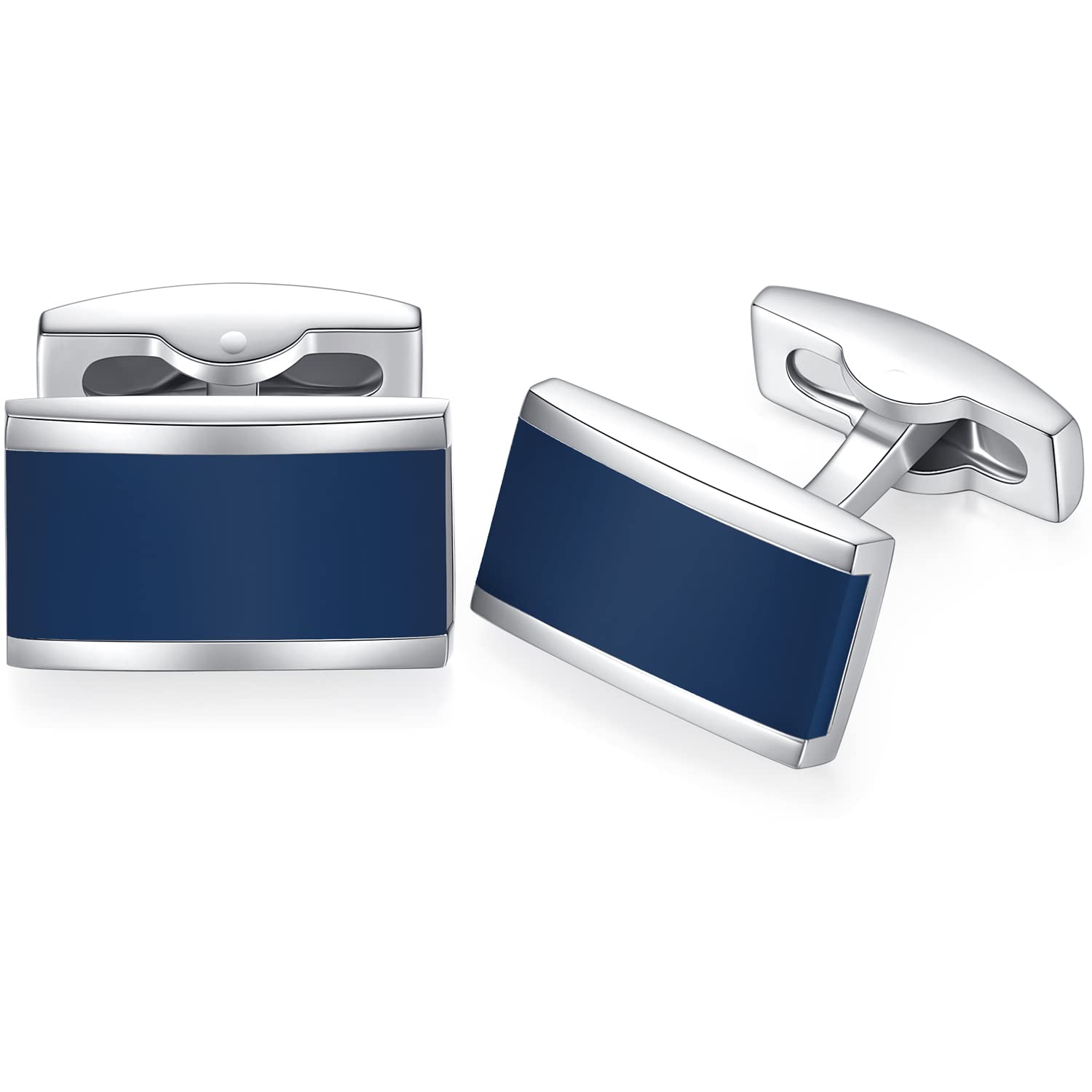 HONEY BEAR Cufflinks for Mens Shirt Business Wedding Rectangle Gift Navy Blue