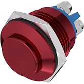 APIELE 16mm Momentary Push Button Switch High Round Cap Waterproof Aluminum Shell High Flush Screw Terminals 250V AC 5A 12V 36V DC 2A 1NO SPST (Red)