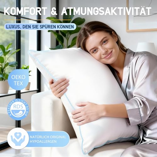 CloudÉtoile Pillow 80 x 80 cm Down Pillow Feather Pillow - Pillow 80 x 80 cm Down and Feathers Bed Pillow in Hotel Quality - 3-Chamber Down Pillow Sleeping Pillow Oeko-Tex Certified - Sleep Like on