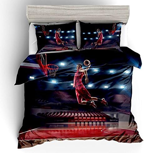 SxinHome 3D Bedding Set,Basketball Slam Dunk Printed Duvet Cover Set for Teens Boys Girls,King,3pcs 1 Duvet Cover 2 Pillowcases(no Comforter inside) By
