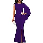 Women's Elegant One Bell Sleeve Side Split Bodycon Long Formal Evening Dress