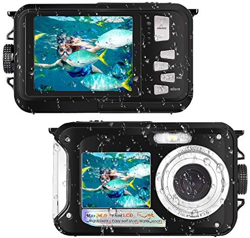 Waterproof Camera Full HD 1080P for Snorkeling 24.0 MP Underwater Camera 2.7 Inch TFT-LCD Dual Screen Waterproof Digital Camera (Black)
