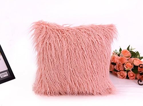 VANSILK Home Bed Decorative Super Soft Comfy Plush Mongolian Faux Fur Hidden Zipper Throw Pillow Case Cushion Cover Pink 18" x 18"(45x45cm) 1pc