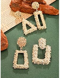 Tatuo - 6 pares de pendientes de gota geométricos bohemios de metal con diseño elevado, para mujer, suministros de joyería