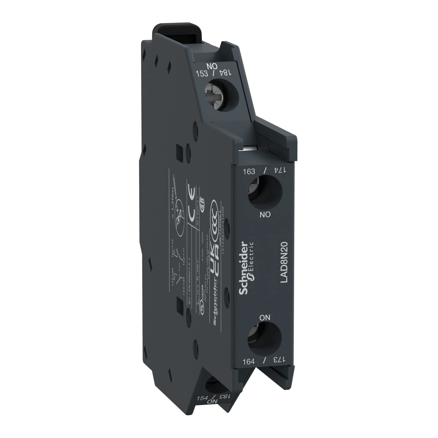 Schneider Electric, Auxiliary contact block, TeSys D, 2NO, side mounting, screw clamp terminals, LAD8N20 — image 1