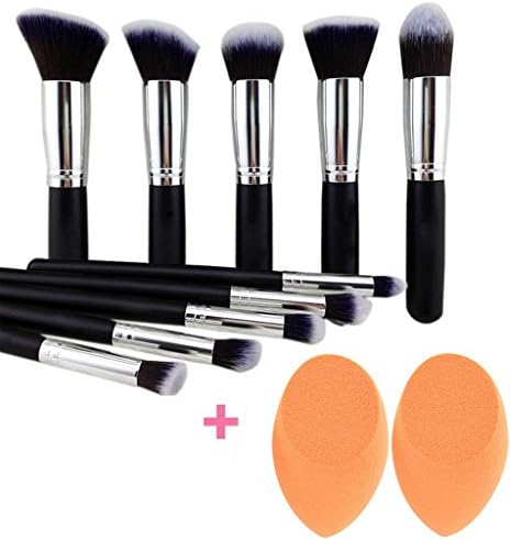 Anboc 10 Pcs Professional Makeup Brushes Set Foundation Powder Concealers Eye Shadows Face Powder Blush Eyeshadow Brushes Makeup Brush Kit with Two Blender Sponges