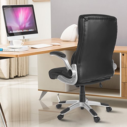 YAMASORO Ergonomic Executive Leather Office Chair High Back with Flip-Up Arms,Thick Headrest and Lumbar Support Black