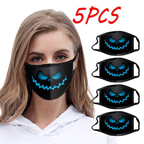 HomeMals 5Pack Face Covering Halloween Mouth Covering Unisex,Washable, Reusable Cotton Fabric Dust Polyester Covering