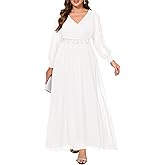 Pinup Fashion Women Plus Size Formal Dresses - Evening Gown Long Sleeve Chiffon Beading Maxi Dress
