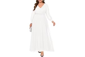 Pinup Fashion Women Plus Size Formal Dresses - Evening Gown Long Sleeve Chiffon Beading Maxi Dress
