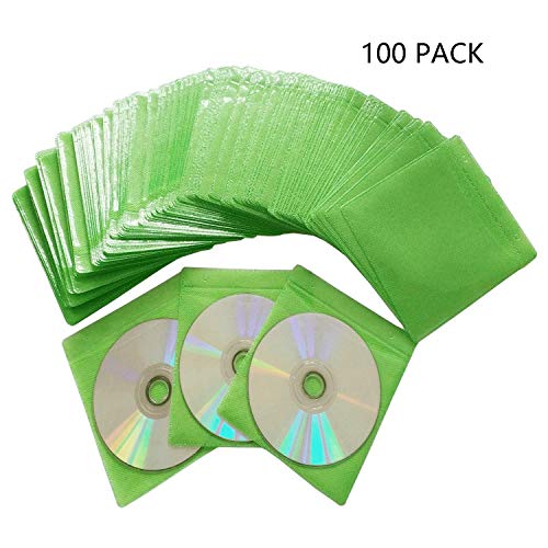 100 Pack Premium CD DVD Sleeves,Thick Non-Woven Material Double-Sided Refill Plastic Sleeve for CD and DVD Storage Binders Disc Case (Green) - Thumbnail 5