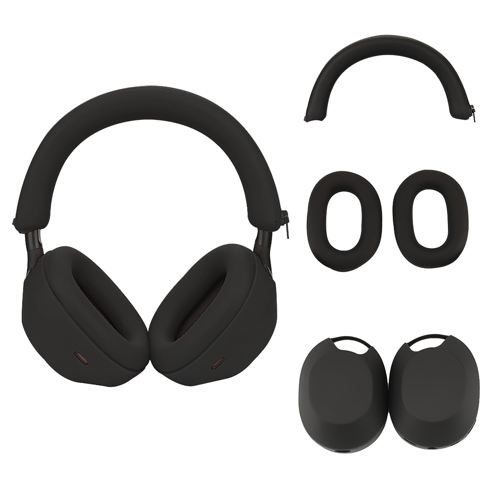 Compatible With Sony WH-1000XM5 Silicone Case - Protective Cover & Ear Cups Skin - Black