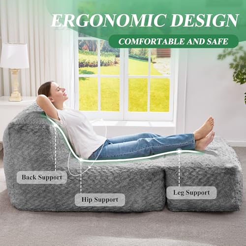 Hobestluk Bean Bag Chair Big Bean Bag Lounger for Adults Bean Bag Couch with Memory Foam Filled for Living Room, Bedroom or Balcony (Chevron Plush Grey)