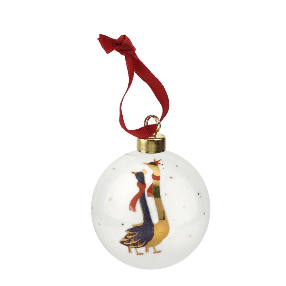 Portmeirion Home & Gifts Skating Geese Christmas Bauble, ceramic, Multi Coloured, 9