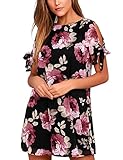 Blooming Jelly Women's Round Neck Split Shoulder Tie Sleeve Shift Dress Zipper Floral Print Chiffon Casual Dress